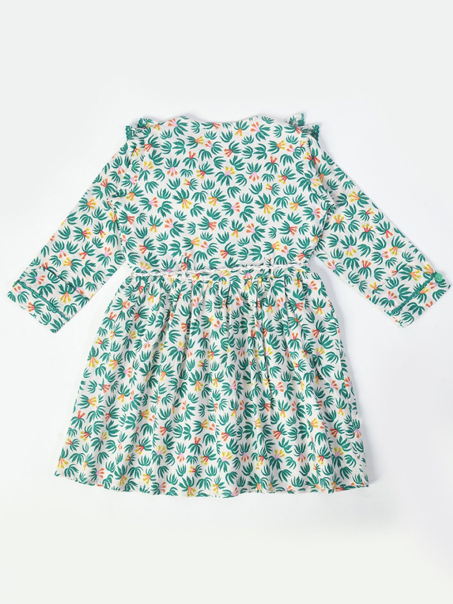 Bella Moda Kids Green Printed Full Sleeves Fit & Flare Dress
