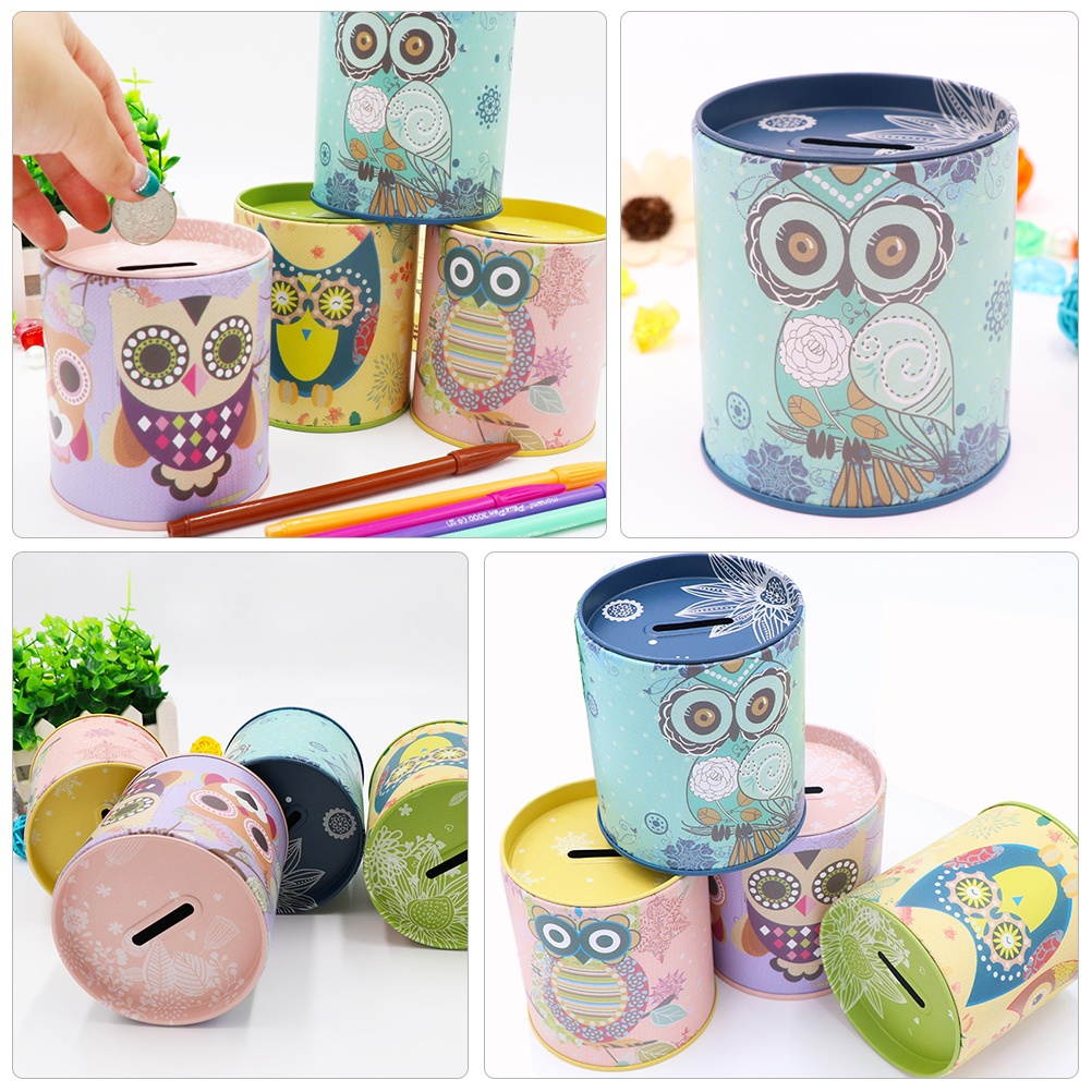4pcs Owl Pattern Saving Boxes Piggy Banks Tinplate Money Boxes for Children