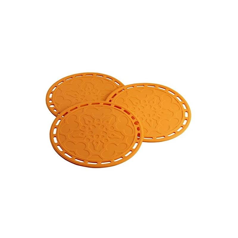 Plus Big Round Silicone Hot Mats and Trivets for Hot Dishes and Hot Pots, Hot Pads for Countertops, Tables, Pot Holders, Spoon Rest Small Place Mats Set of 3 Color Orange
