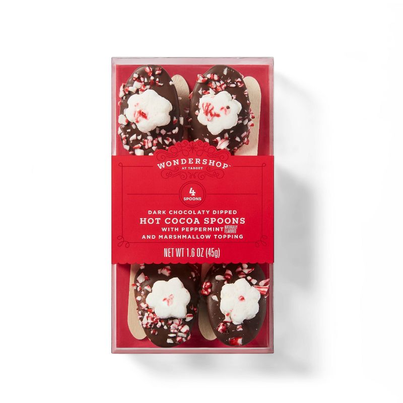 Holiday Dark Chocolate Dipped Hot Cocoa Spoons with Peppermint & Marshmallow Topping - 1.6oz - Wondershop™
