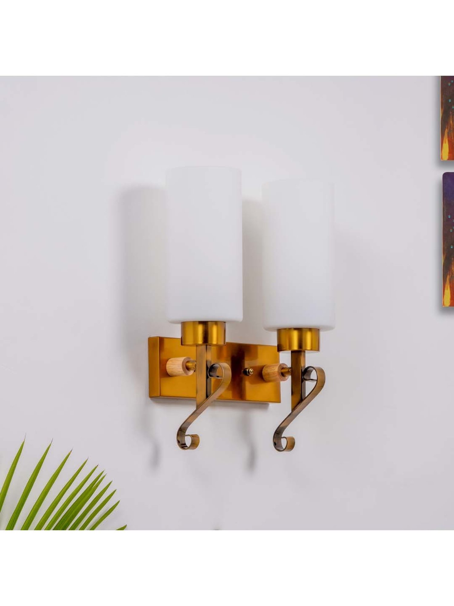 Kapoor E Illuminations Paloma White & Brown Metal Modern Duo Wall Light - Set of 1
