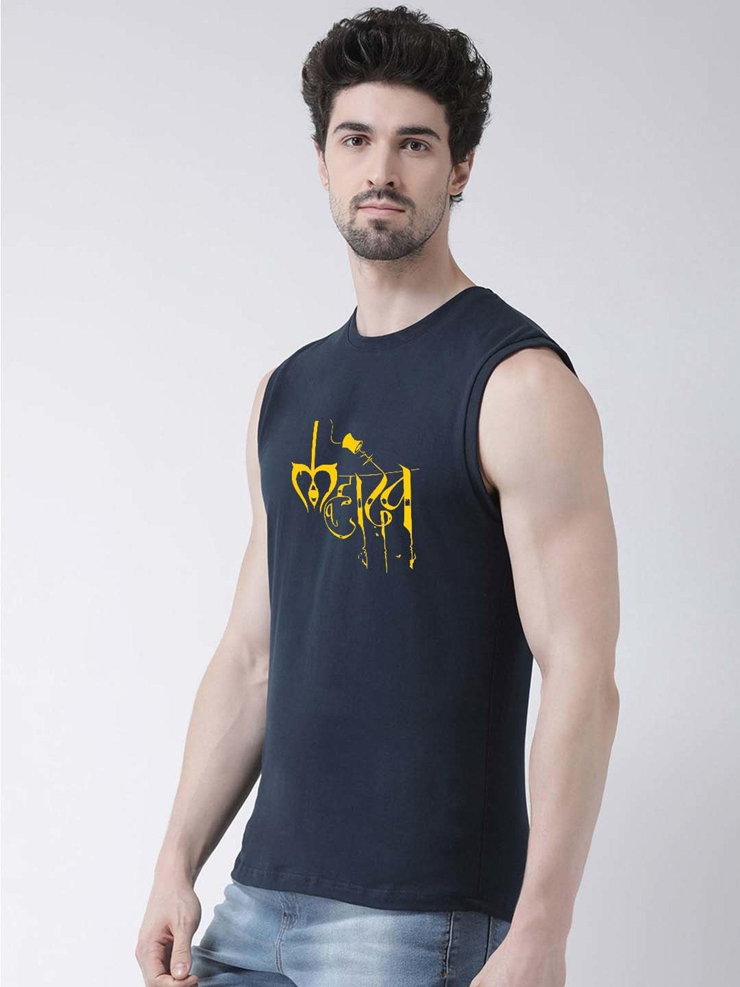 Friskers Navy Slim Fit Sleeveless T-Shirt
