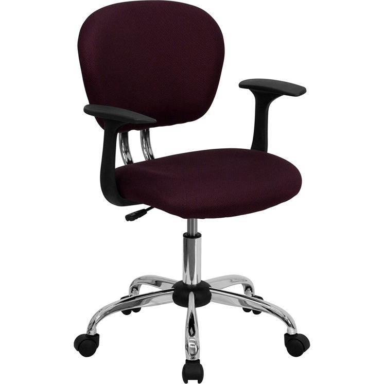 Mid-Back Burgundy Mesh Padded Swivel Task Chair with Chrome Base and Arms