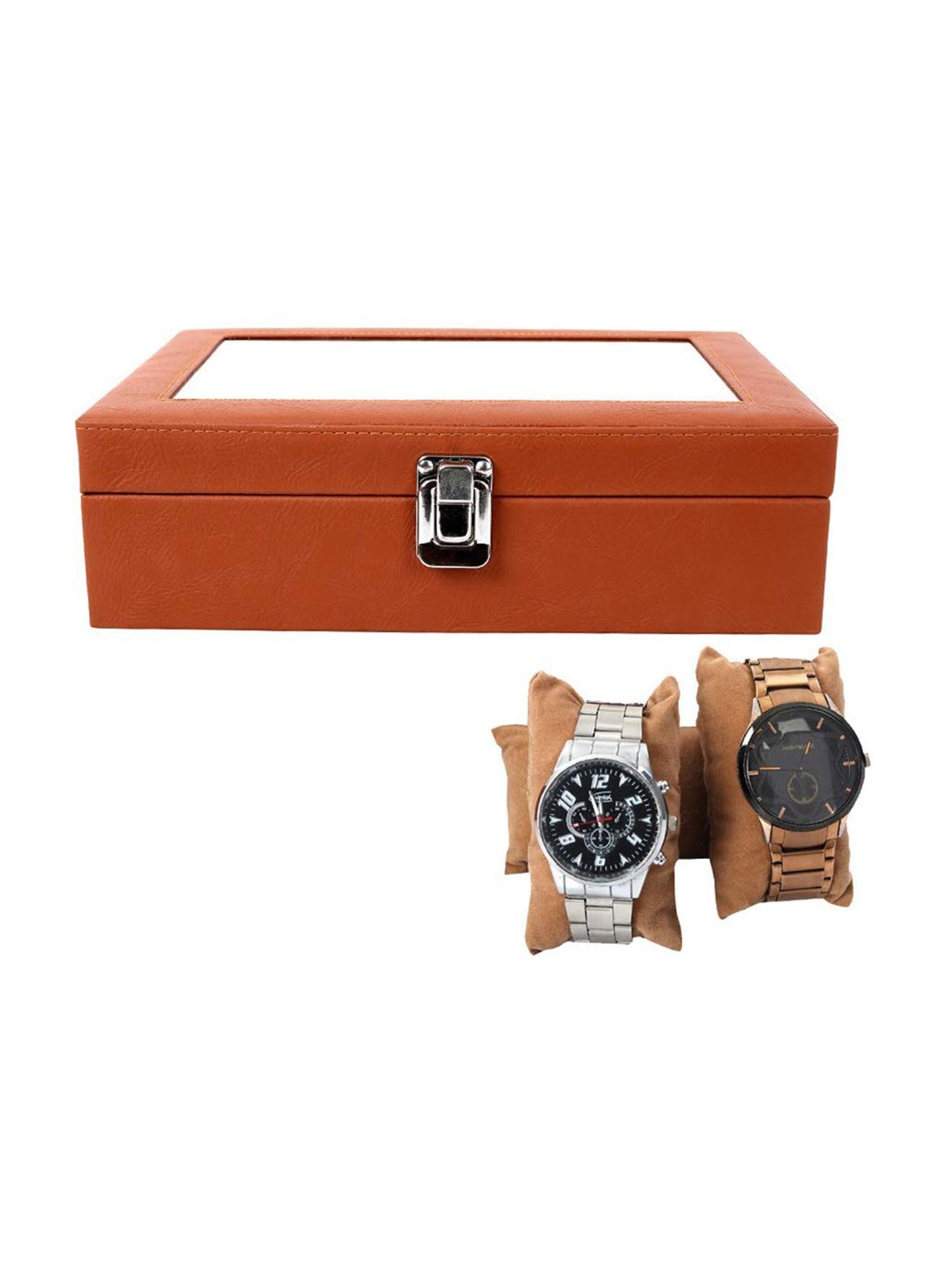 Leather World Tan Watch Box Holder Organizer Case in 8 Slots