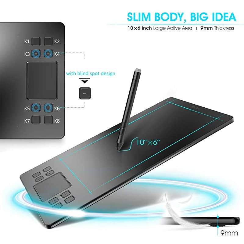 A50 Graphics Drawing Tablet with 8192 Pressure Sensitivity BatteryFree Passive Pen