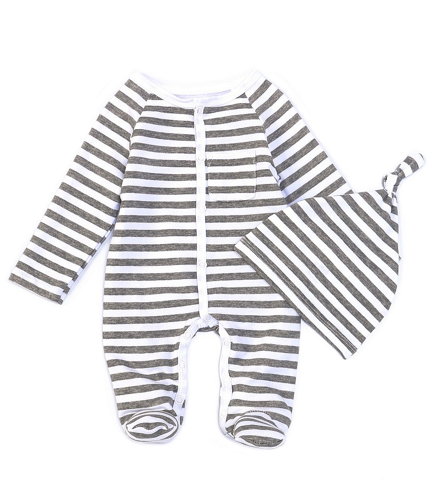 First Wave Baby Boys Newborn-9 Months Long-Sleeve Stripe Footed Coverall
