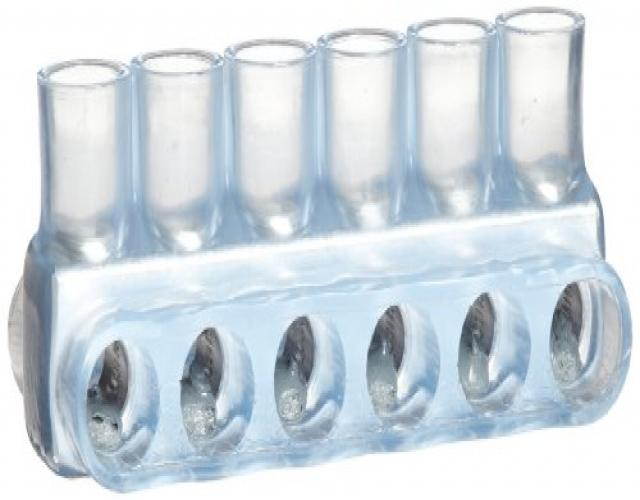 Morris Products 97400 Multi-Cable Connector, Insulated, Dual Entry, Clear, 6 Ports, 250 - 6 Wire Range