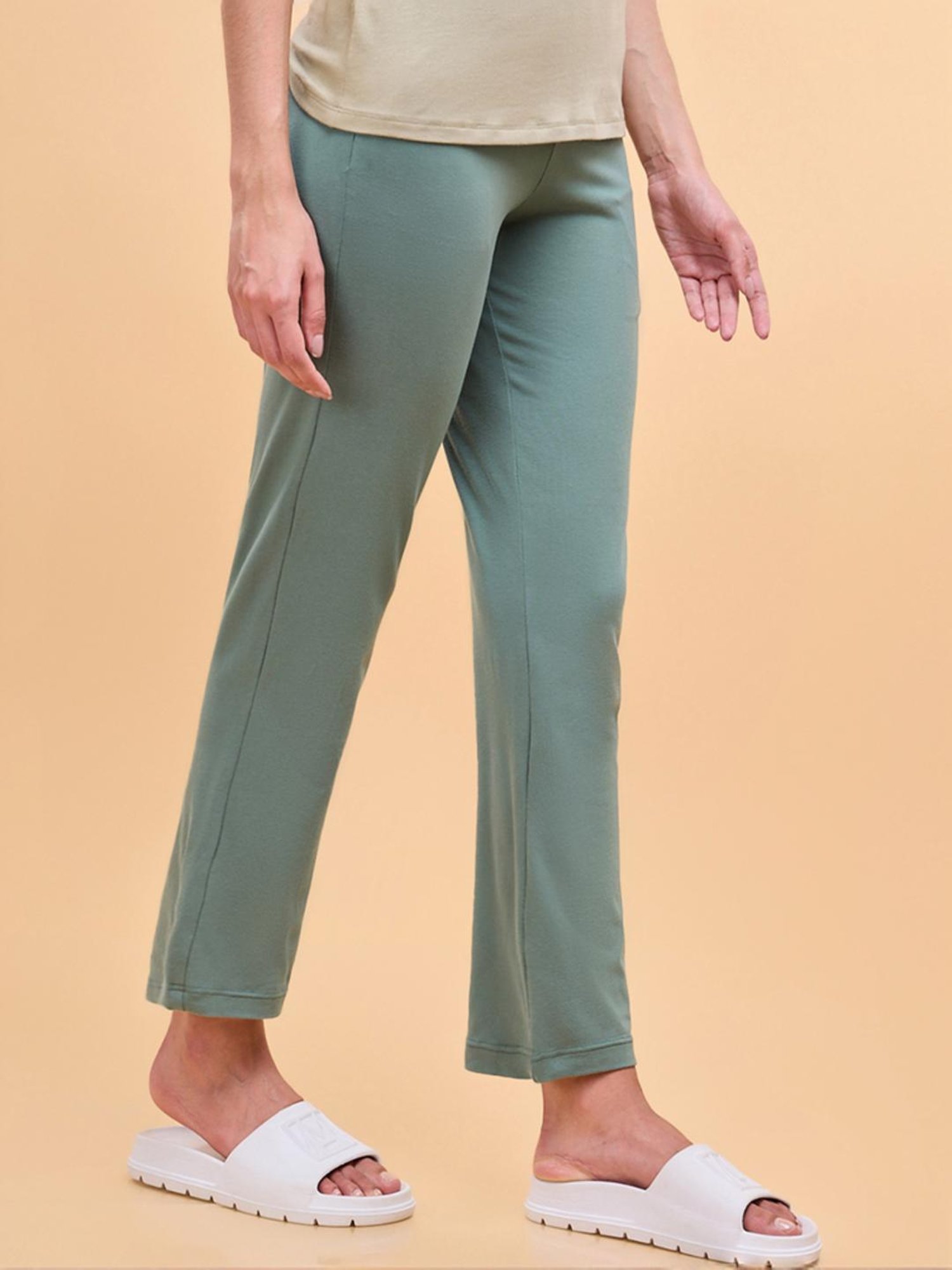 Enamor Forest Green Cotton Lounge Track Pants