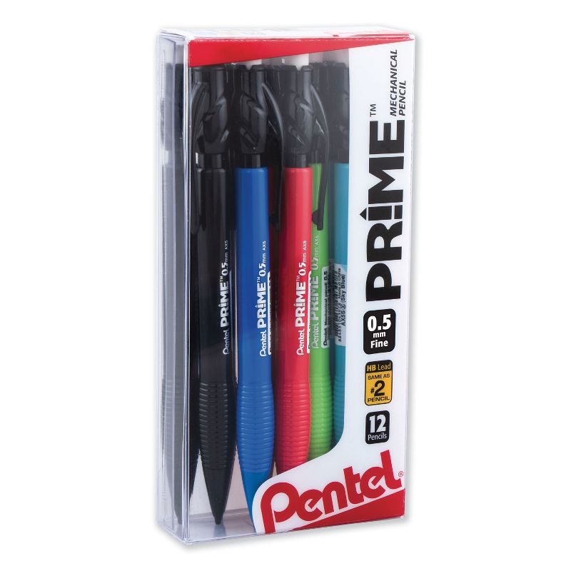 Pentel Mechanical Pencil 0.5 mm HB (#2.5) Black Lead Asst Barrel Colors Stand AX5PC12M