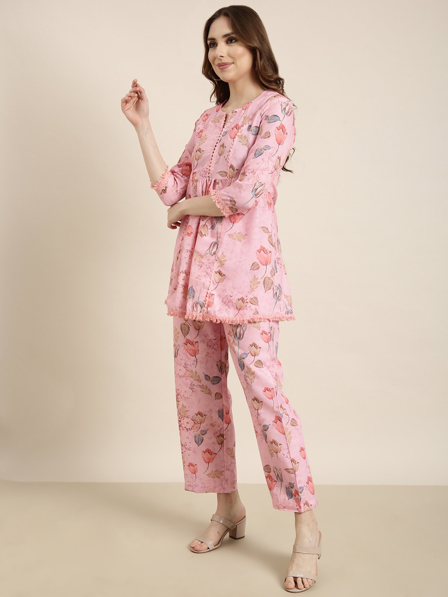 SHOWOFF Pink Cotton Blend Floral Print Co-Ord Set