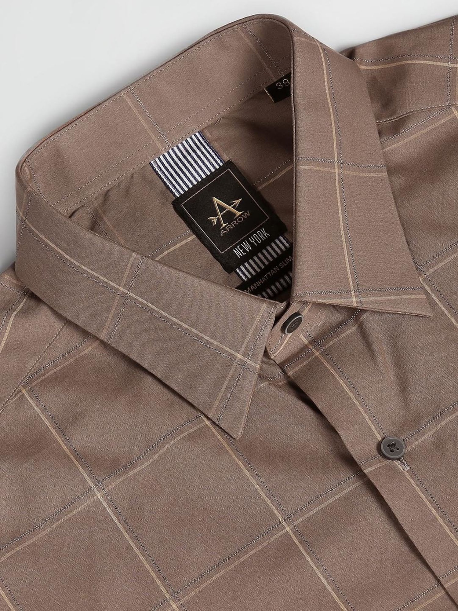 Arrow New York Brown Cotton Slim Fit Checks Shirt