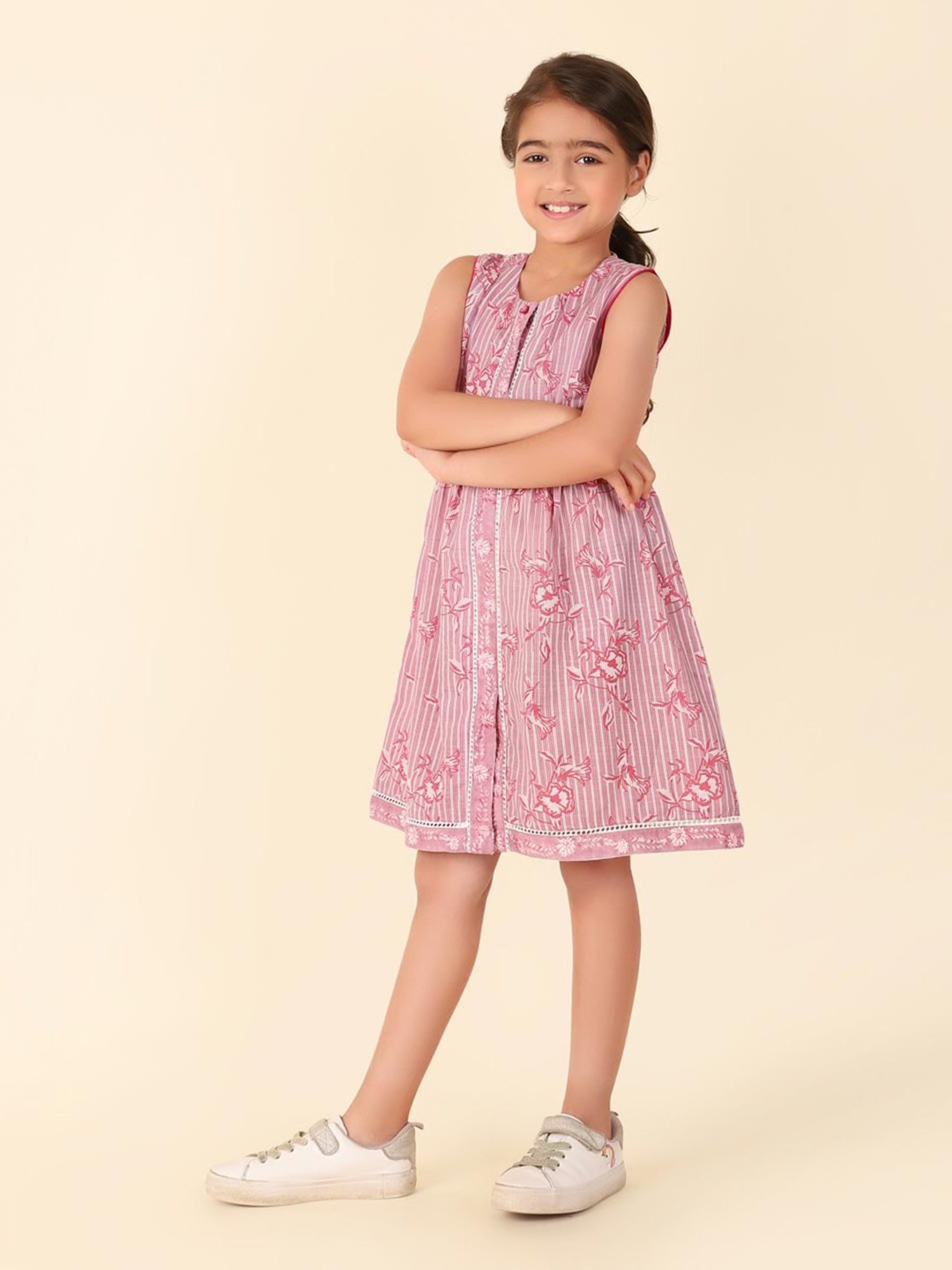 Fabindia Kids Purple Printed Dress