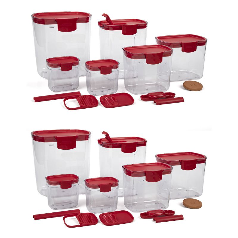 Progressive International Prepworks ProKeeper 6 Piece Clear Food Storage Container Bin and Lid Set for Home Pantry Kitchen Organization, Red (2 Pack)