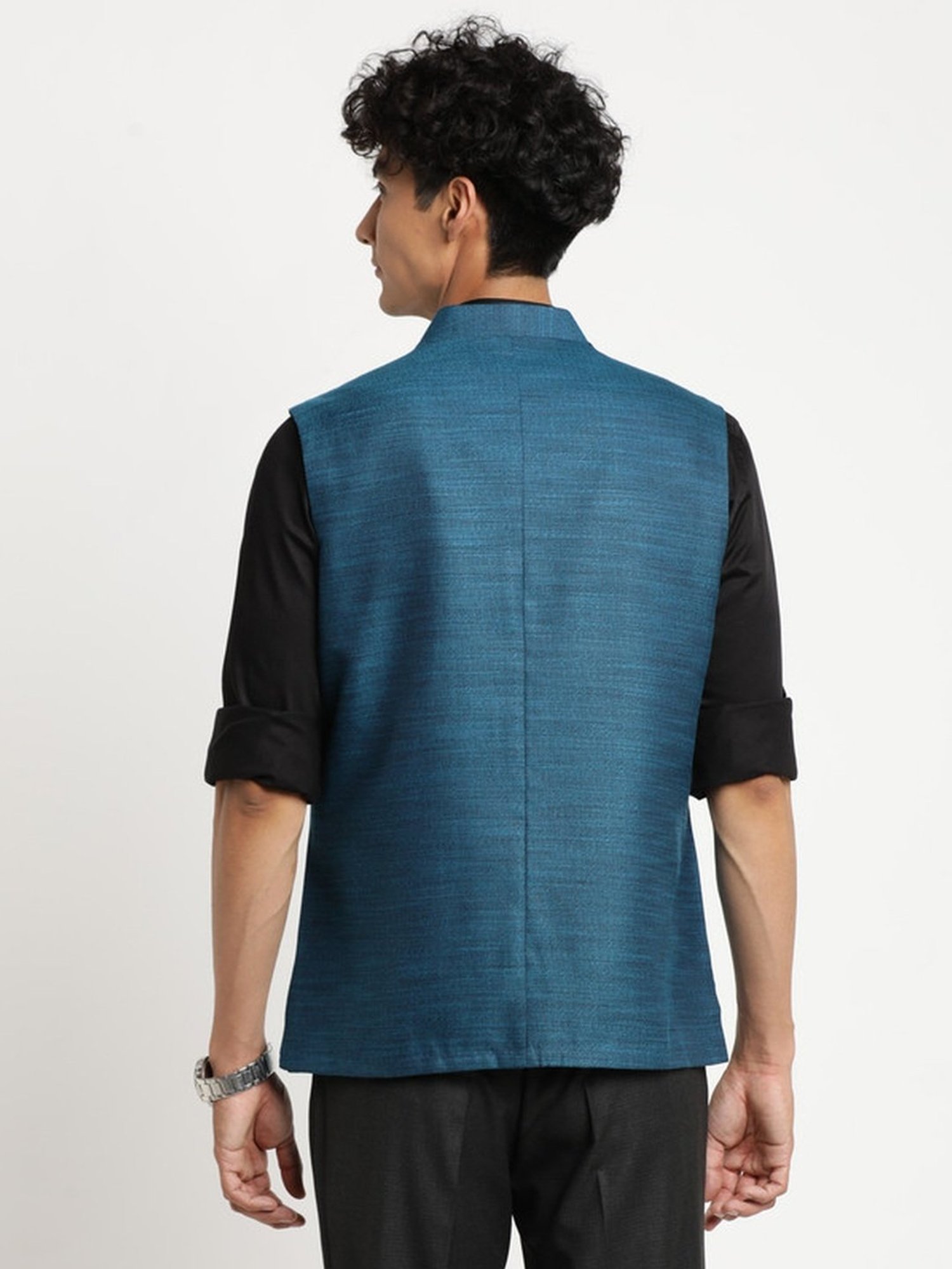 Turtle Blue Slim Fit Nehru Jacket
