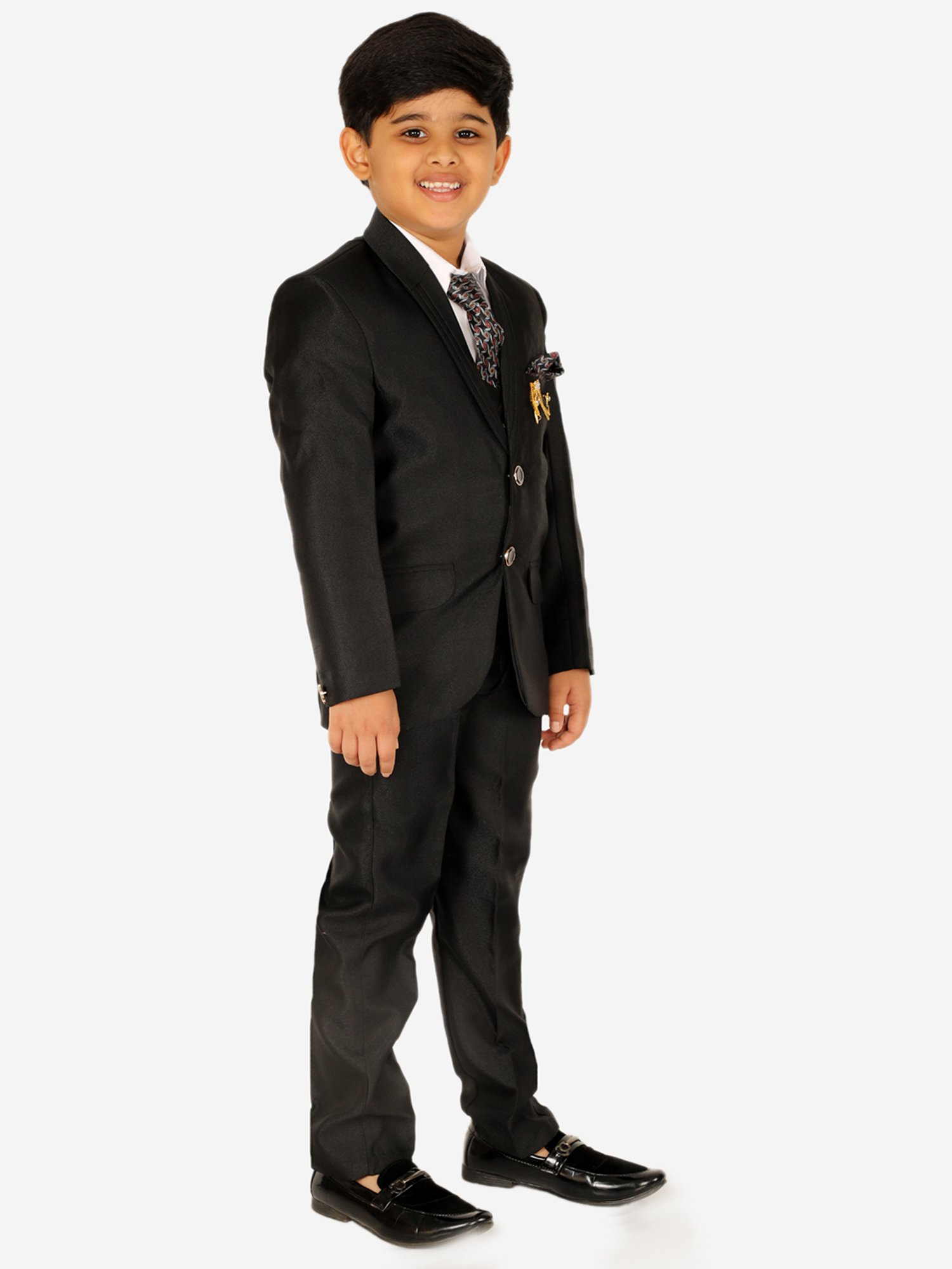 Pro-Ethic Style Developer Kids Black & White Solid Full Sleeves Shirt, Waistcoat, Pants with Tie