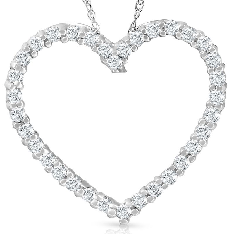 Pompeii3 10K White Gold 1/2ct Lab Created Diamond Heart Pendant 18" Necklace
