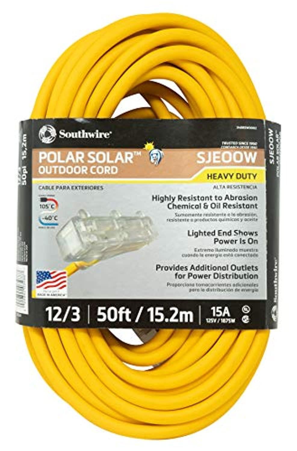 Coleman Cable Polar Solar 50 Ft. 12/3 Cold Weather 3-Outlet Extension Cord