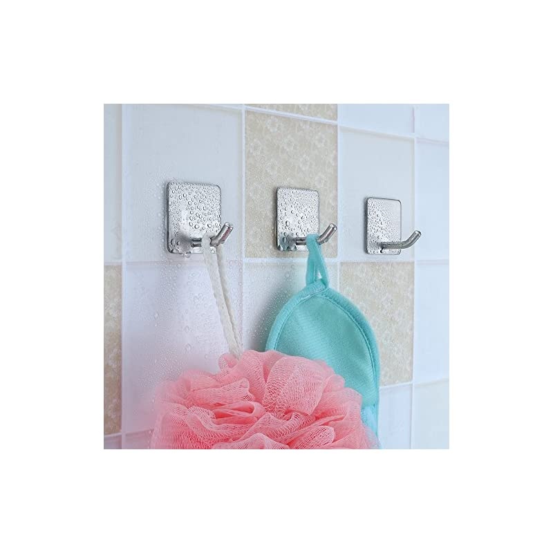 Hooks Heavy Duty Stick on Wall Hooks Hangers Towel Hooks for Hanging Bathroom Kitchen Home Door Closet Cabinet-Stainless Steel-4 Packs