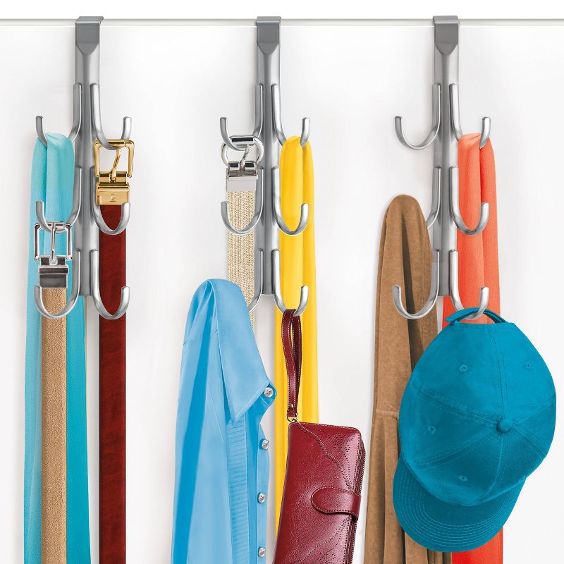 Lynk Over Door Hook Rack Jewelry Organizer Vertical 6 Hook Rack - Platinum