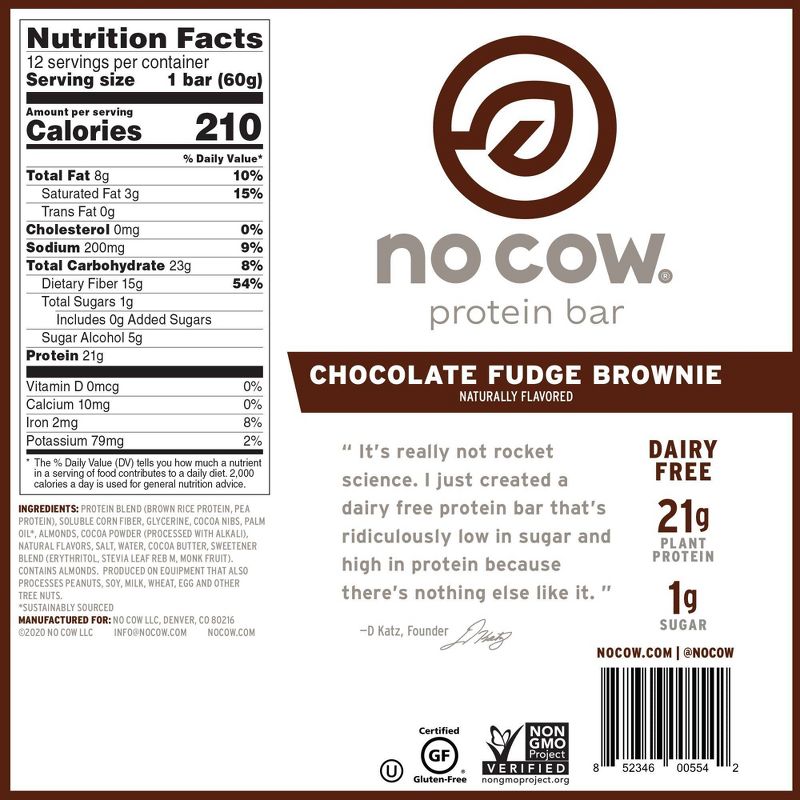 No Cow Protein Bars - Chocolate Fudge Brownie - 4pk