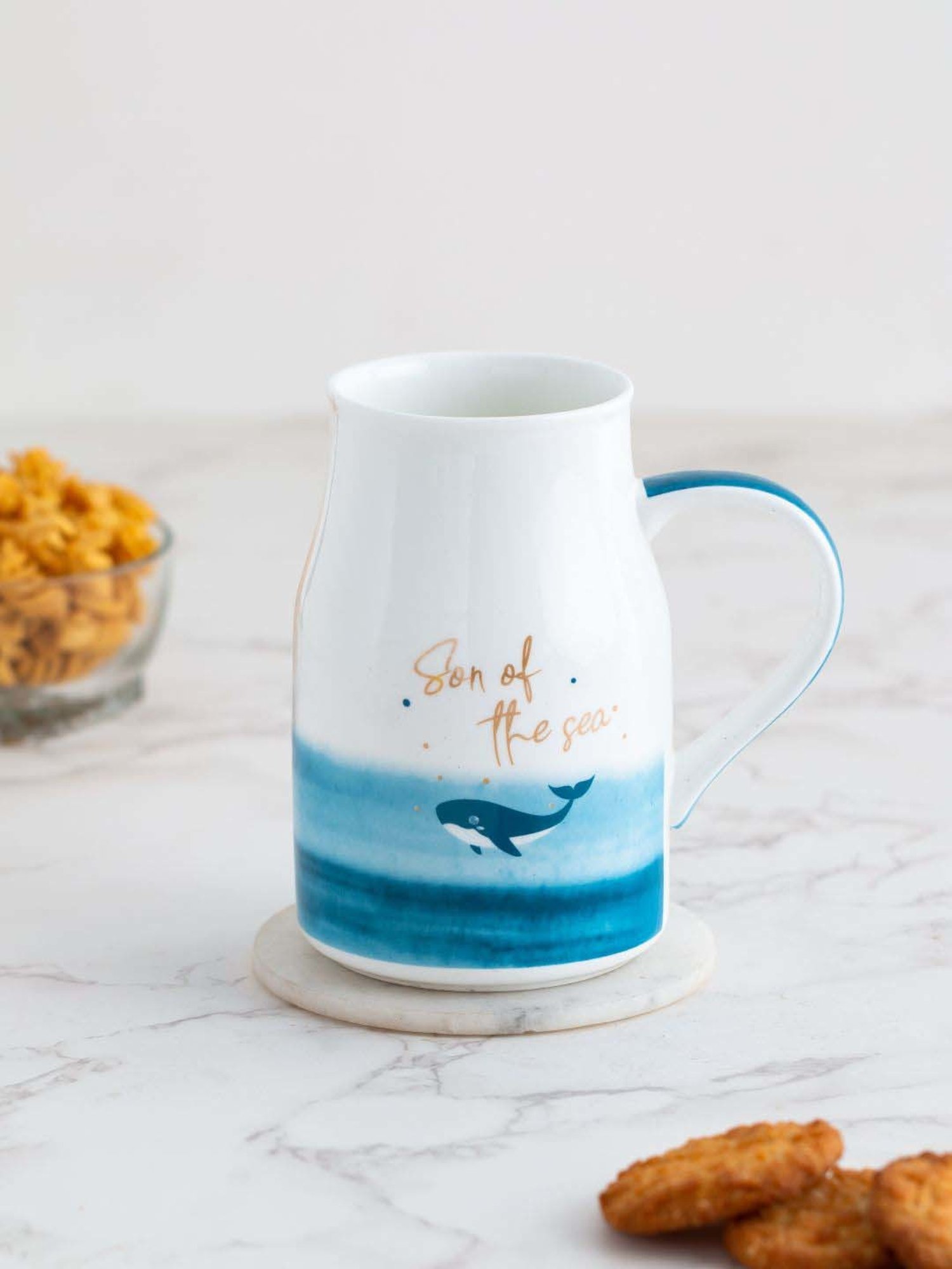 JCPL White & Blue Ceramic Milk Mug (0.35 L) - Set of 2