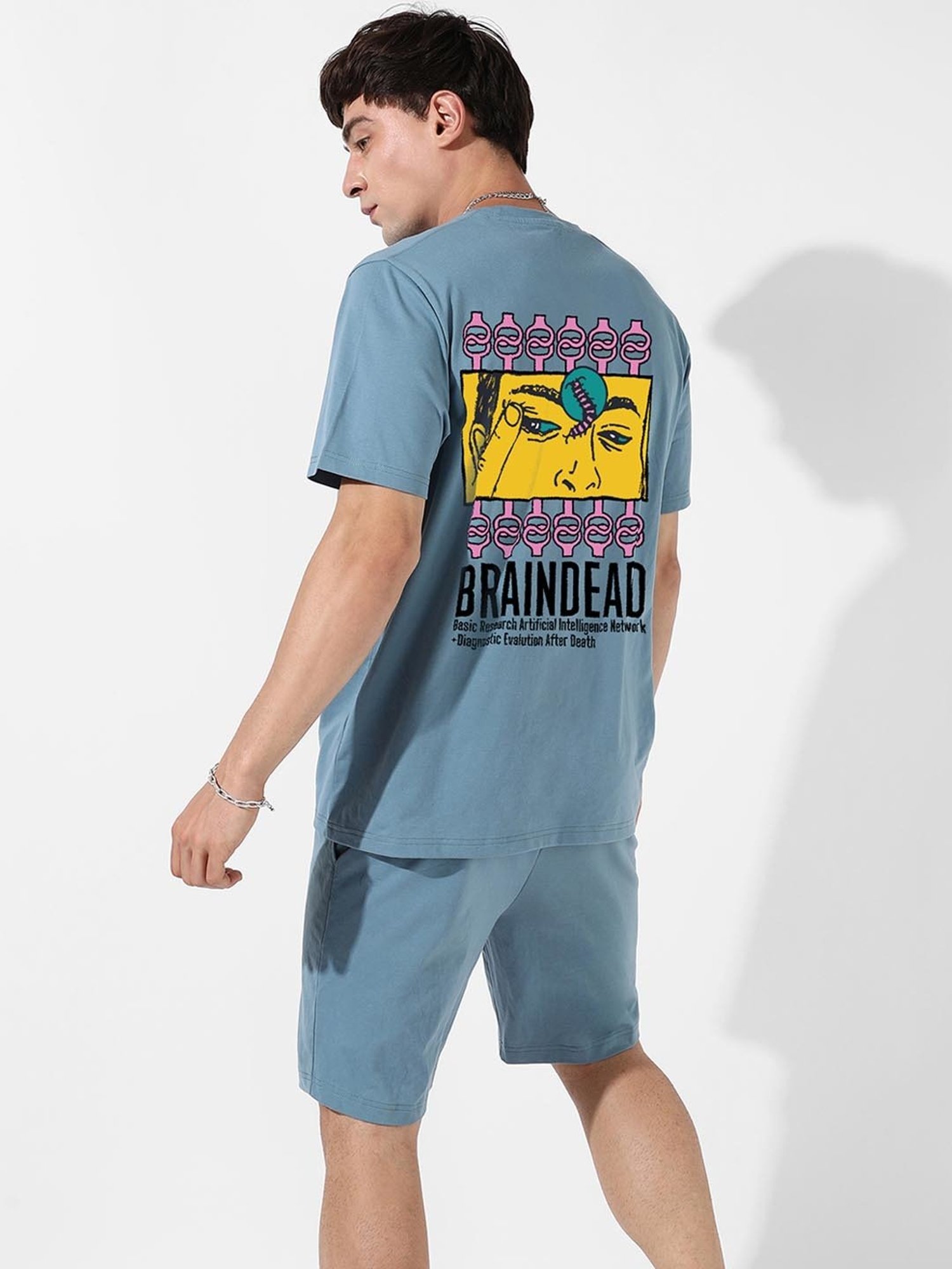 Campus Sutra Blue Regular Fit Oversized Braindead Printed Co-Ord Set