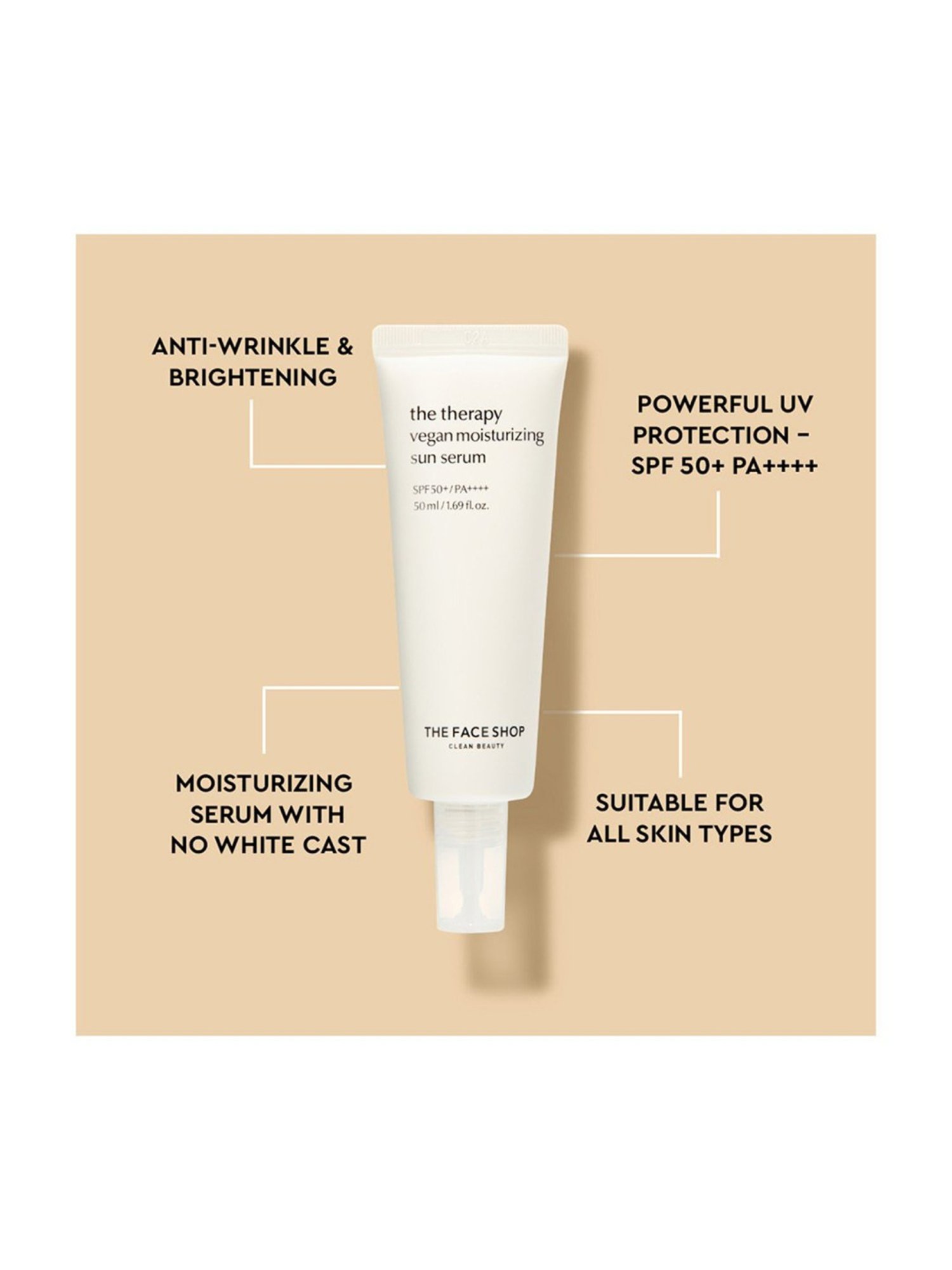 The Face Shop Therapy Vegan Moisturizing Serum Sunscreen with SPF 50 - 50 ml