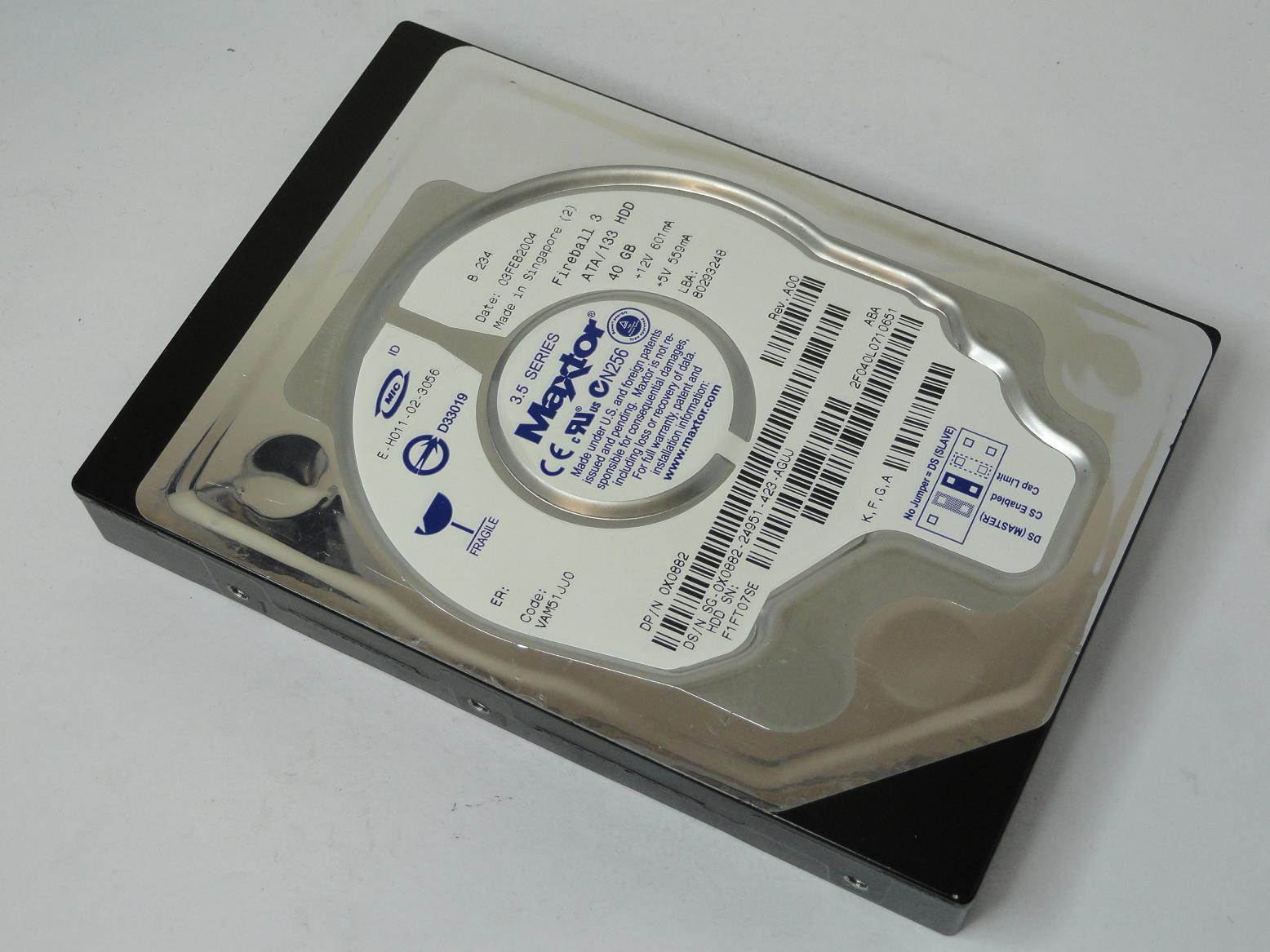 Maxtor 2F040L0 Fireball 3 40 GB Hard Drive - 3.5" Internal - IDE (IDE Ultra ATA/133 (ATA-7))