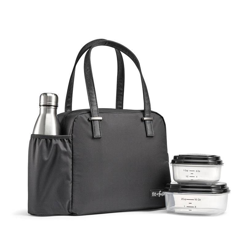 Fit & Fresh Laketown Lunch Tote with Containers and SS Water Bottle - Black