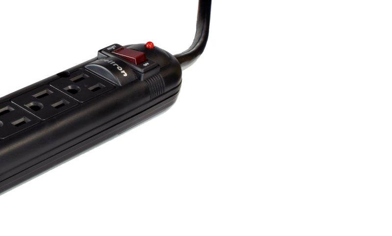THIS 6 OUTLET PLASTIC POWER STRIP HAS 750 JOULES, EMI/RFI FILTER AND A 25FT POWE