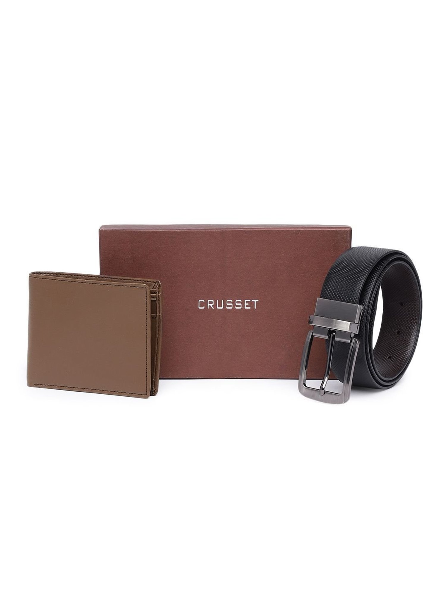 Crusset Black Formal Belt & Bi-Fold Wallet Combo Set for Men