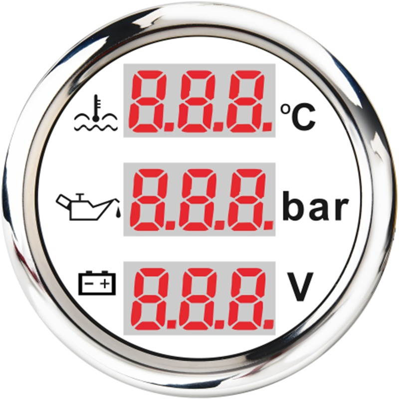 52mm 3 in 1 For Water Temp Meter Voltage Oil Pressure Gauge For Car Boat Marine Yachts Digital Gauges Auto Accessories