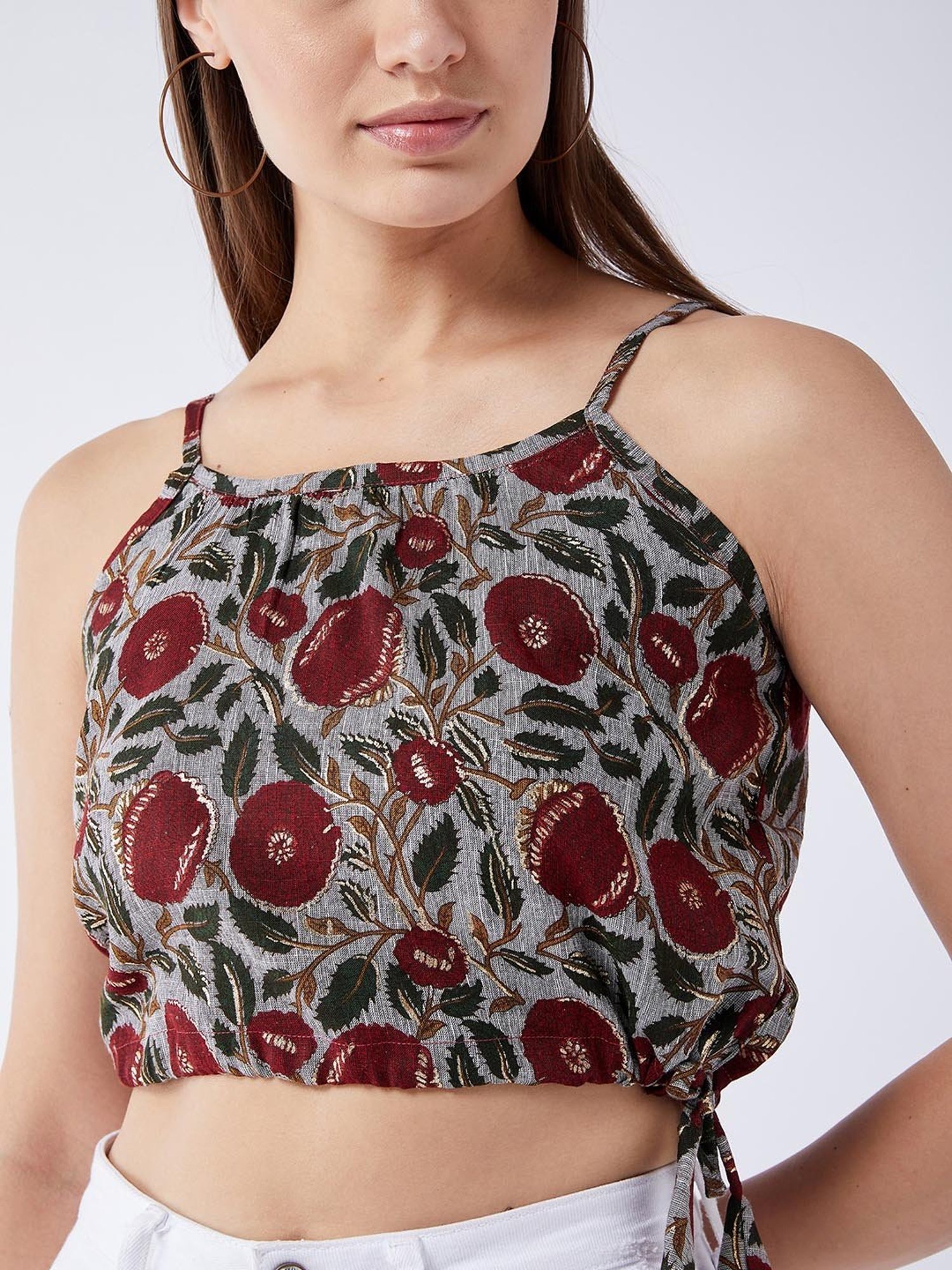 Inweave Grey Printed Crop Top