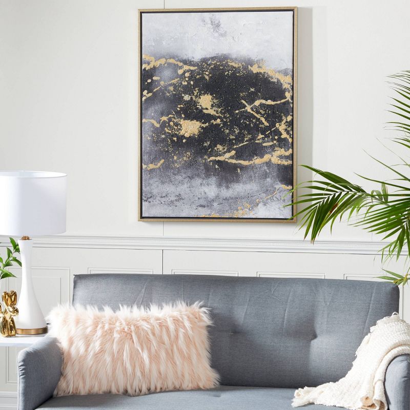 30" x 40" Rectangular Foil Abstract Canvas Wall Art With Wood Frame Dark Gray/Gold - CosmoLiving by Cosmopolitan