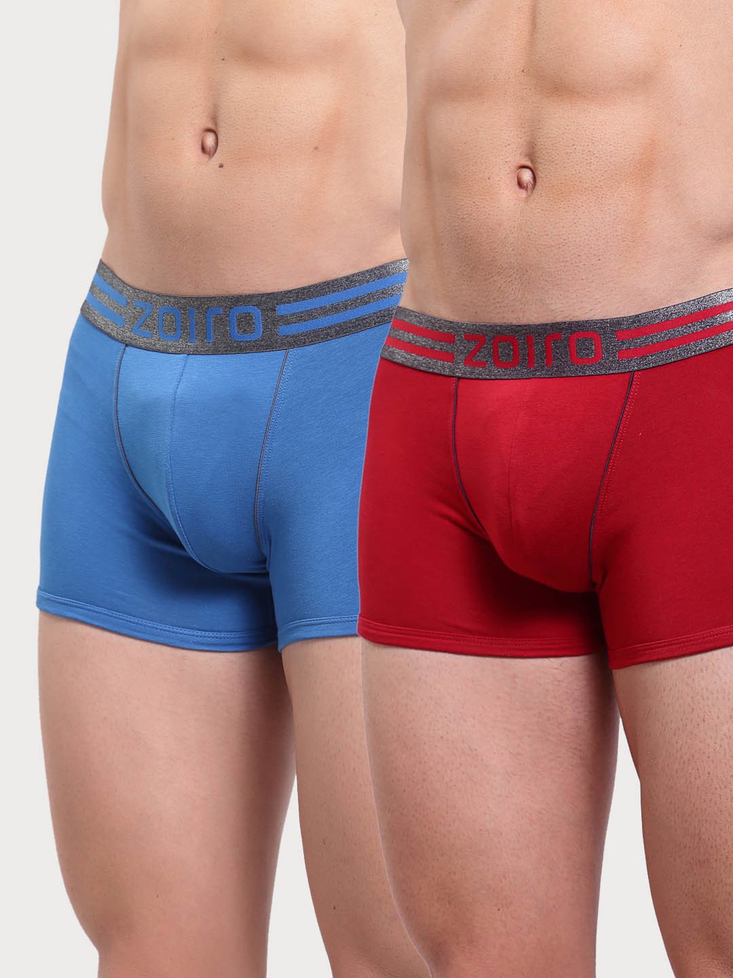 Zoiro Chinese Red & Sky Diver Regular Fit Trunks - Pack Of 2