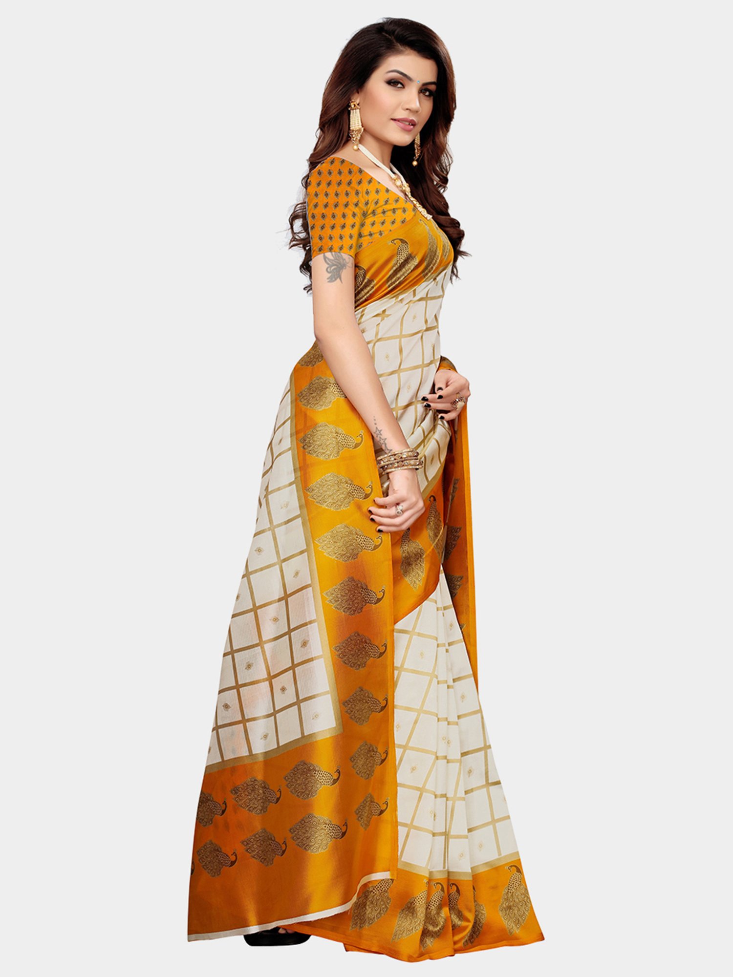 KSUT Yellow Check Saree With Blouse