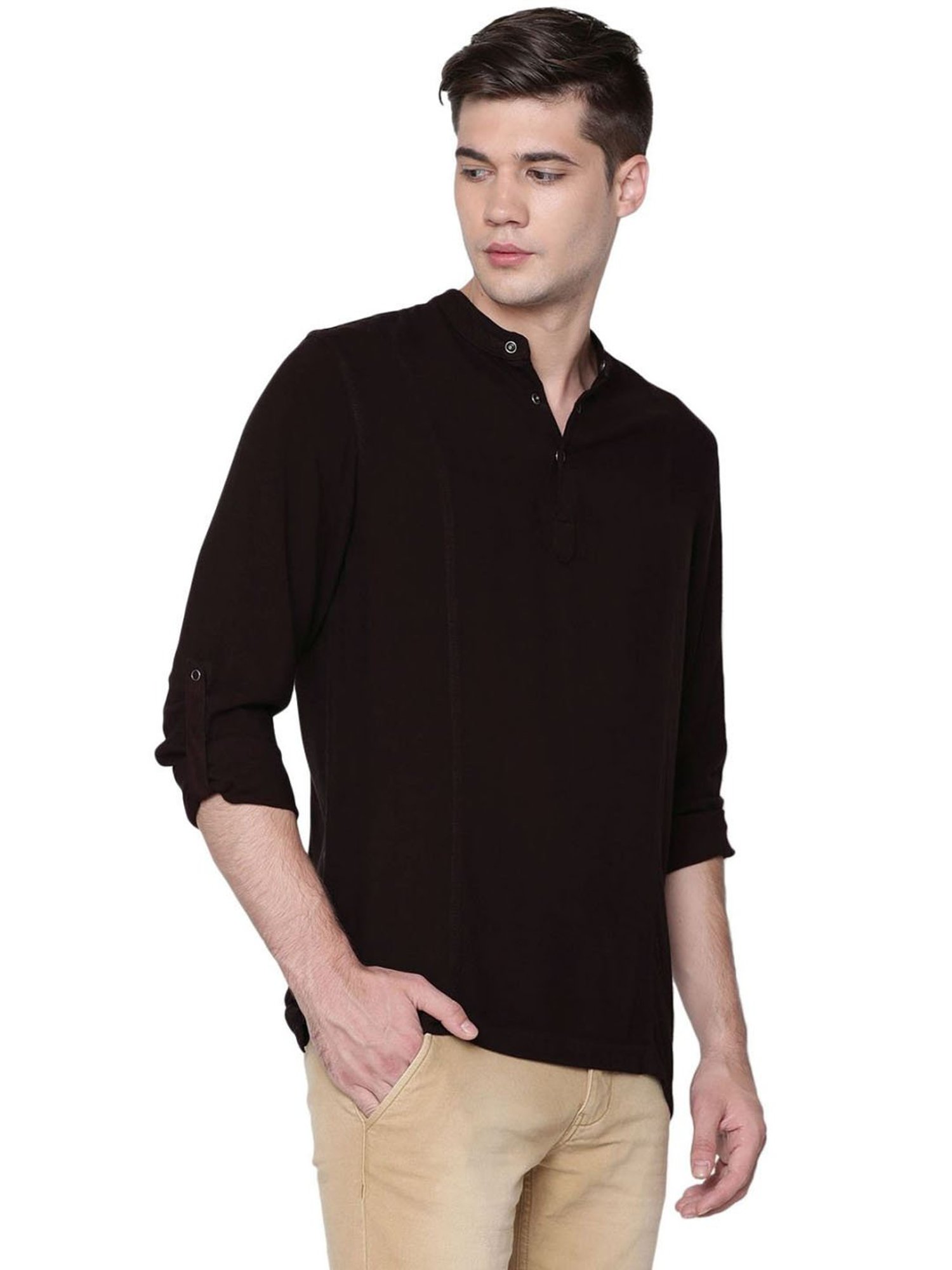 Identiti Wine Tapered Fit Short Kurta