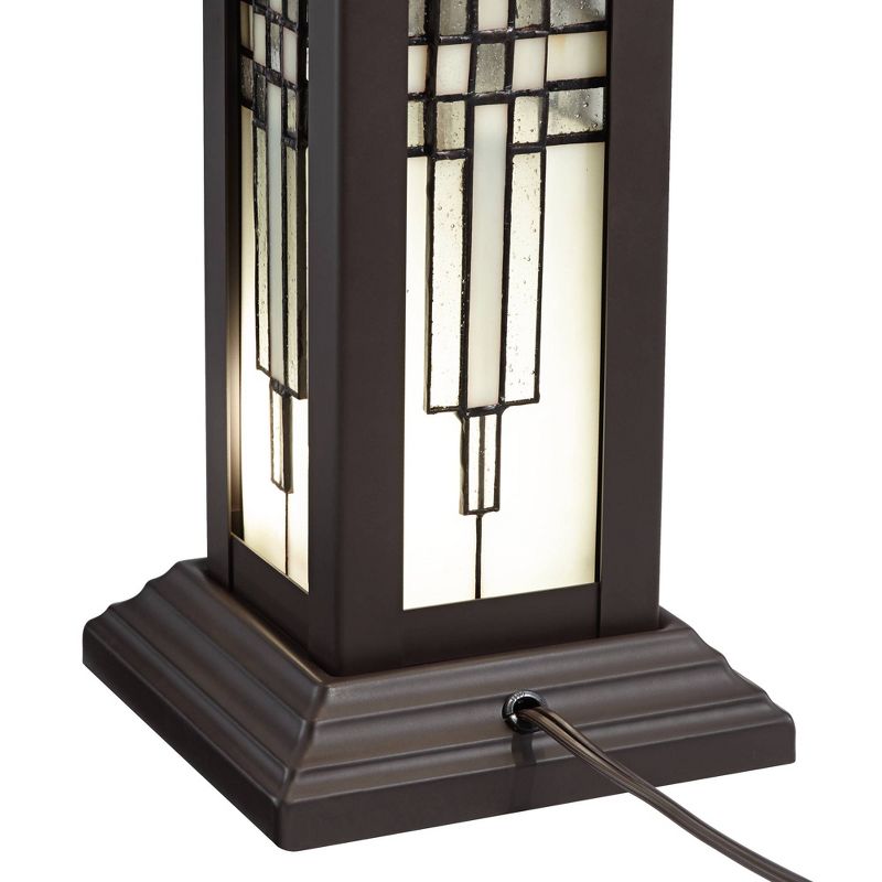 Robert Louis Tiffany Mission Table Lamp with Nightlight LED Oil Rubbed Bronze Geometric Stained Glass Shade Living Room Bedroom