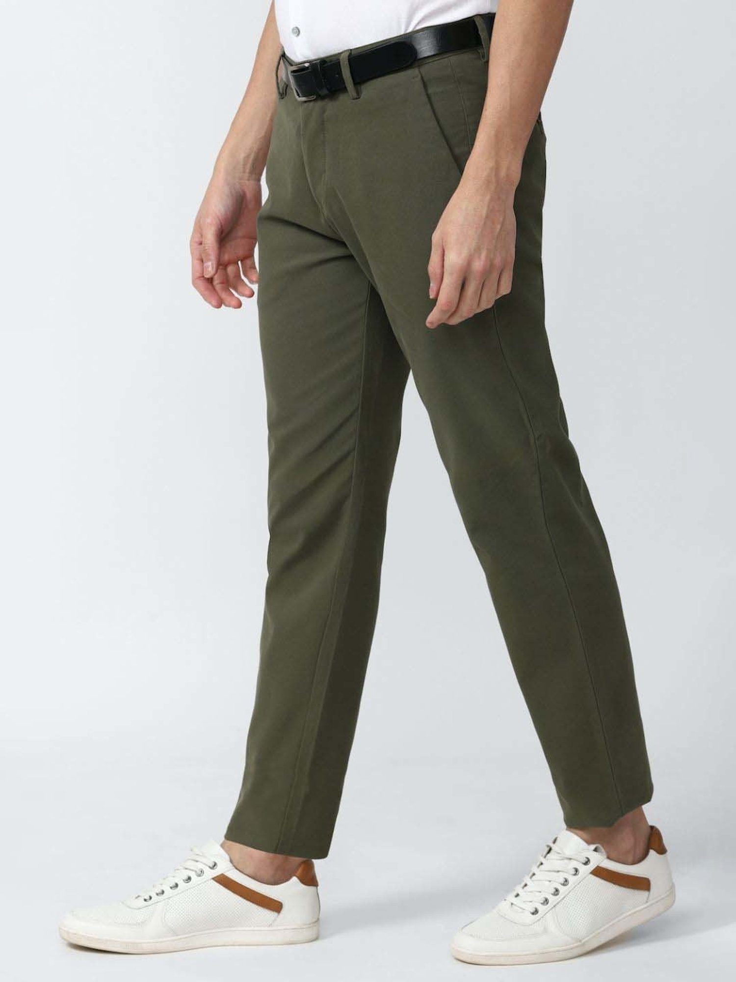 Peter England Casuals Green Super Slim Fit Trousers