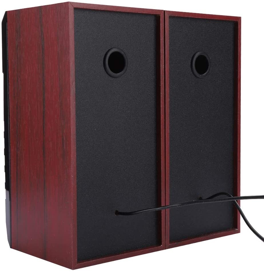 Ladieshow 1 Set of Wooden Fashionable Mini Desktop Speaker 2.0 Multi-Media USB Laptop Speakers Louder Volume, Crystal Clear Stereo Sound(Red)