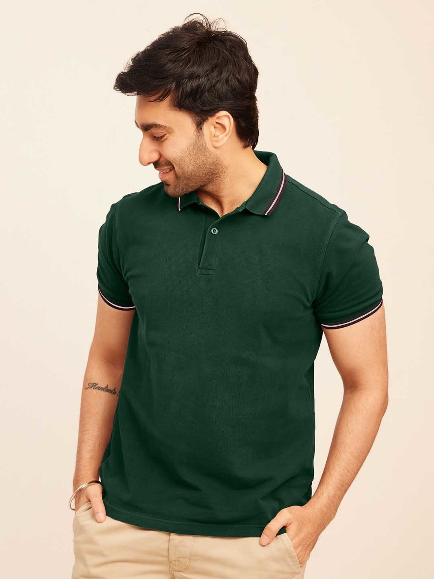 The Bleu Label Green Slim Fit Polo T-Shirt