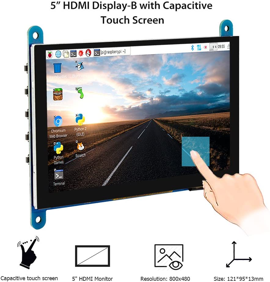 For Raspberry Pi 4 Touchscreen Monitor 5 inch HDMI Monitor Display 800x480 Compatible with Raspberry Pi 4 3B+ 3B 2B BB Black Banana Pi Windows 10 8 7