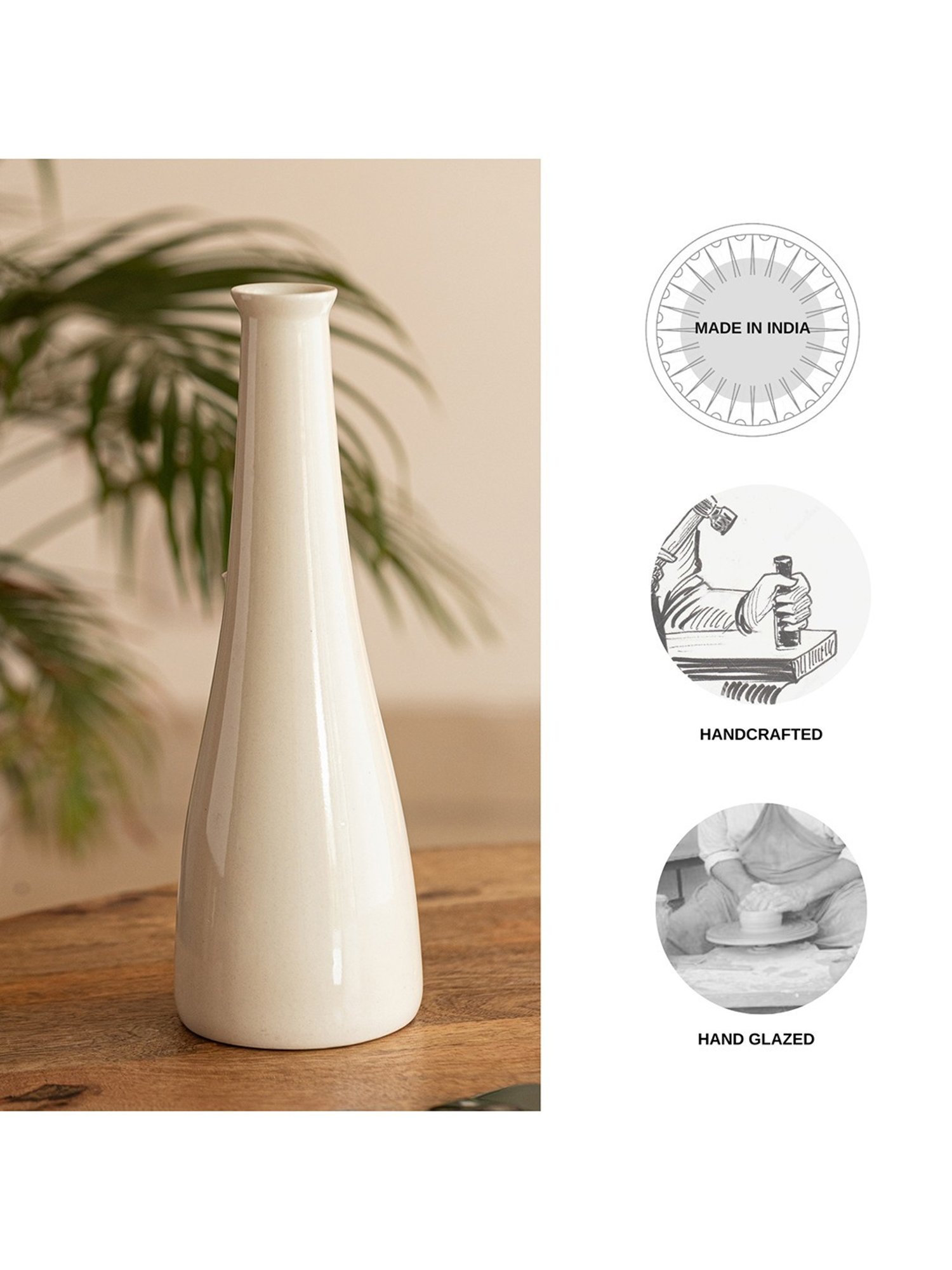 ExclusiveLane Minimalistic Elevated White Ceramic Decorative Vase