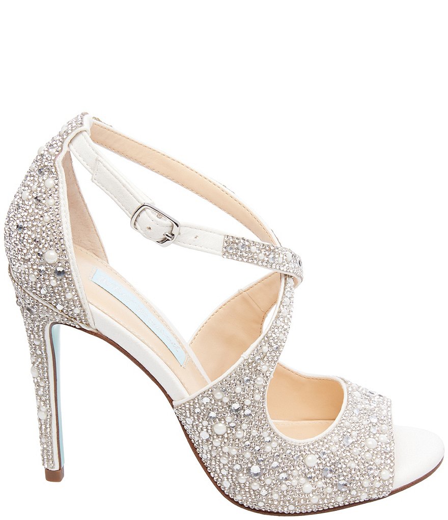 Blue by Betsey Johnson Sage Rhinestone Jeweled Satin Peep Toe Dress Sandals