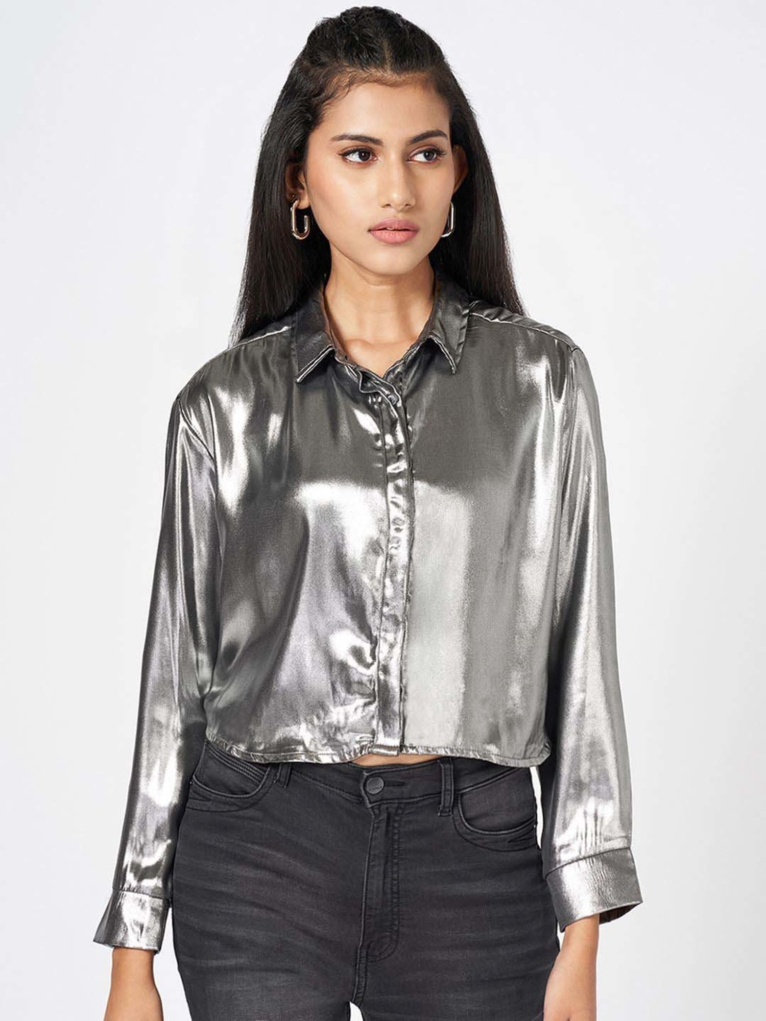 SF Jeans by Pantaloons Silver Plain Shirt