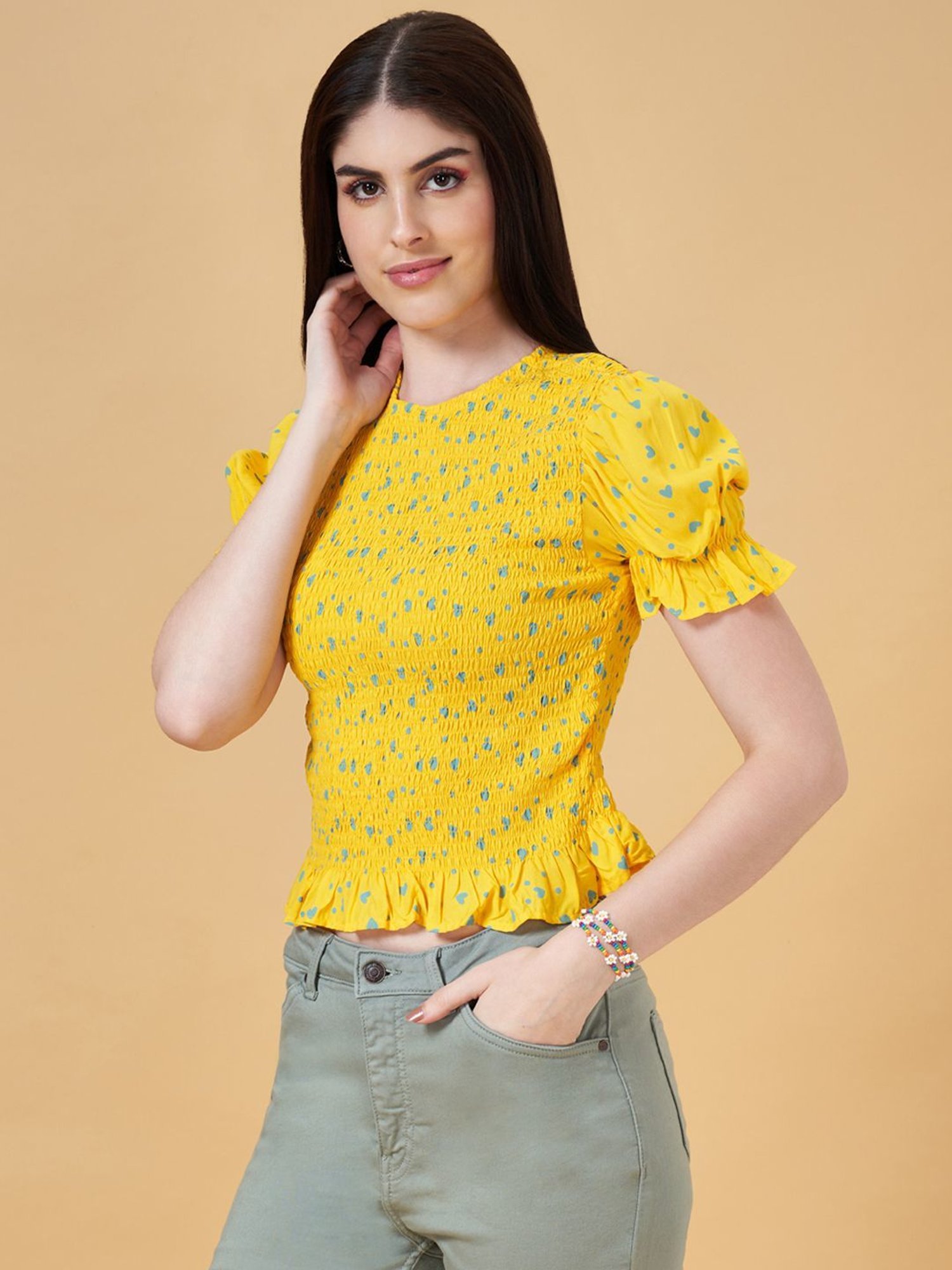 People by Pantaloons Yellow Printed Top