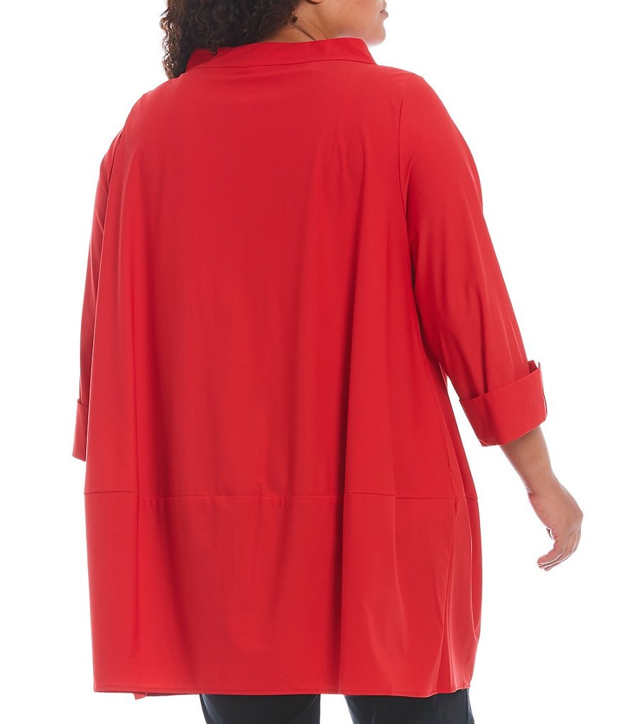 IC Collection Plus Size Stretch Woven Funnel Neck Stand Collar 3/4 Sleeve Tunic