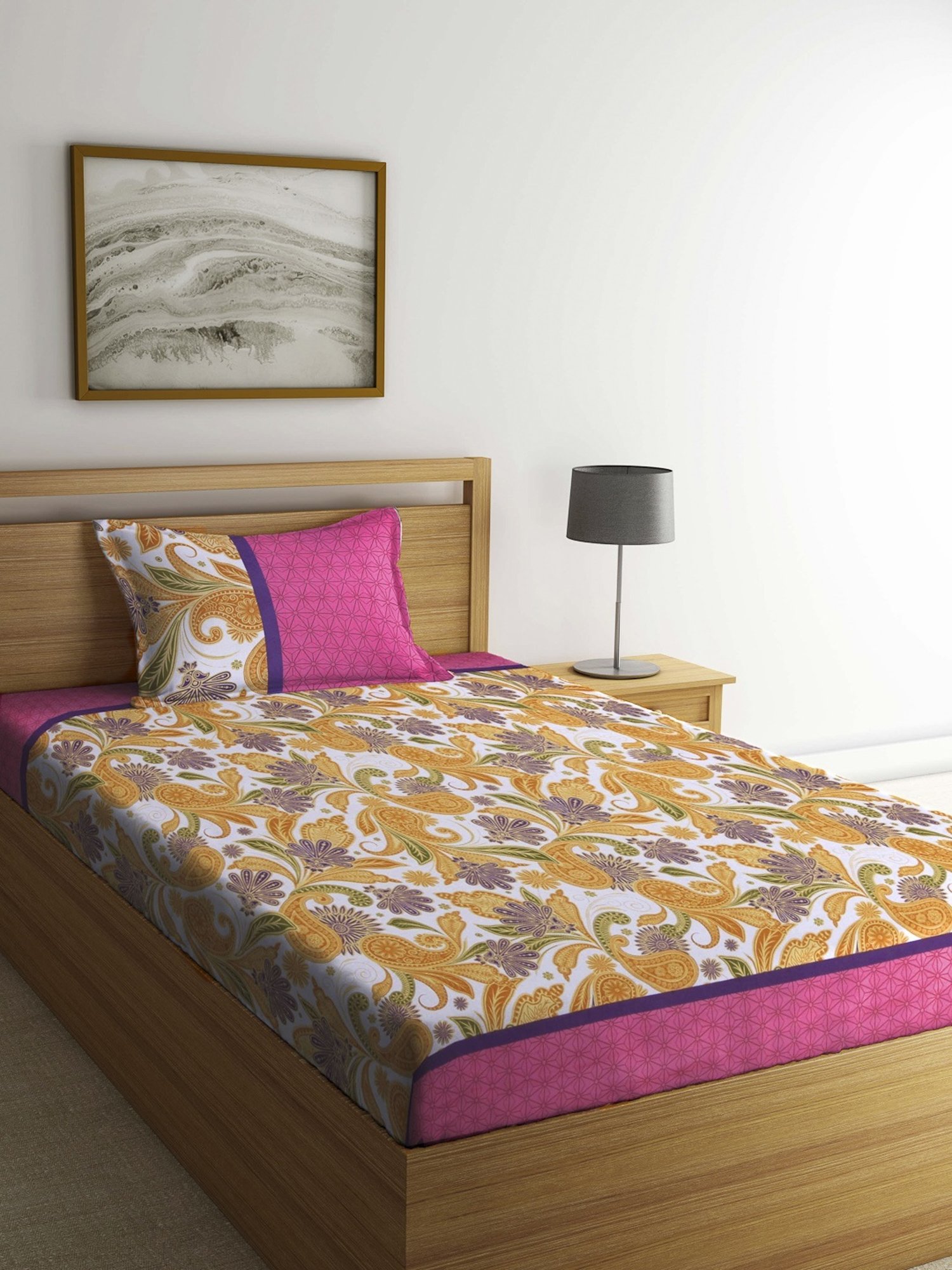 Klotthe Floral Multicolor 210 TC Cotton Single Bedsheet with 1 Pillow Cover