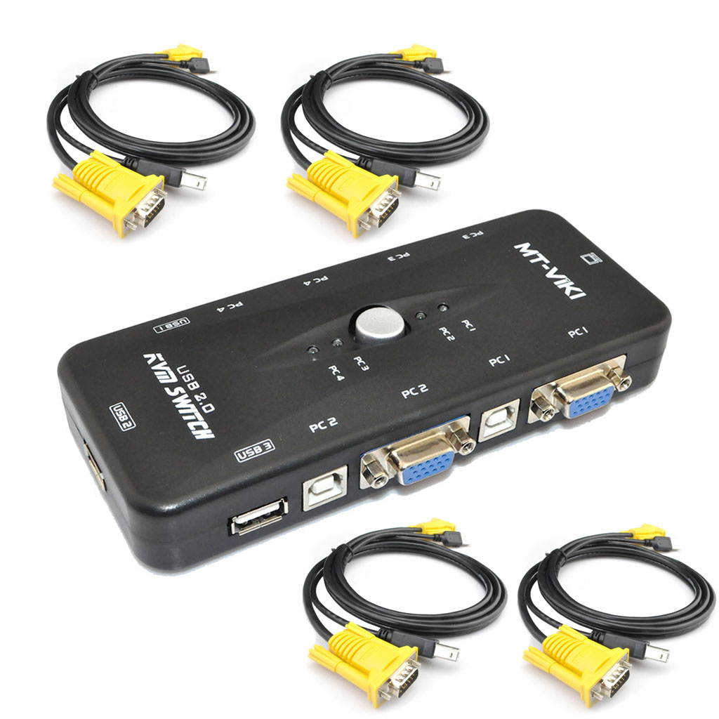 4 Port KVM VGA SVGA KVM Swith Box + Cables for PC sharing monitor Mouse Keyboard