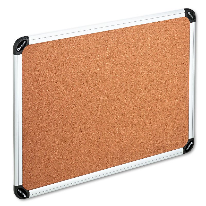 UNIVERSAL Cork Board with Aluminum Frame 48 x 36 Natural Silver Frame 43714
